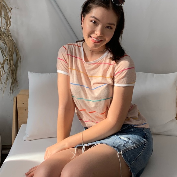 Wildfox Tops - Wildfox Rainbow Stripe T Shirt